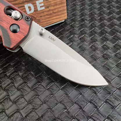 North Fork BM 15031 Outdoor Axis Folding Knife with Clip Jungle Exploration Wilderness Camping Backpacking Utility Jackknife Stablized Wood Handle