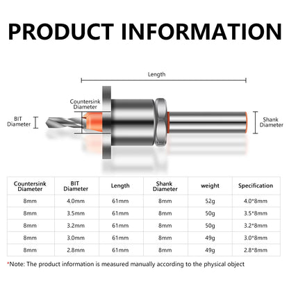 8mm Shank Countersink Drill Bit With Stop Alloy Head Taper Hole Step Drill For Wood Screw Installation Woodworking Drilling