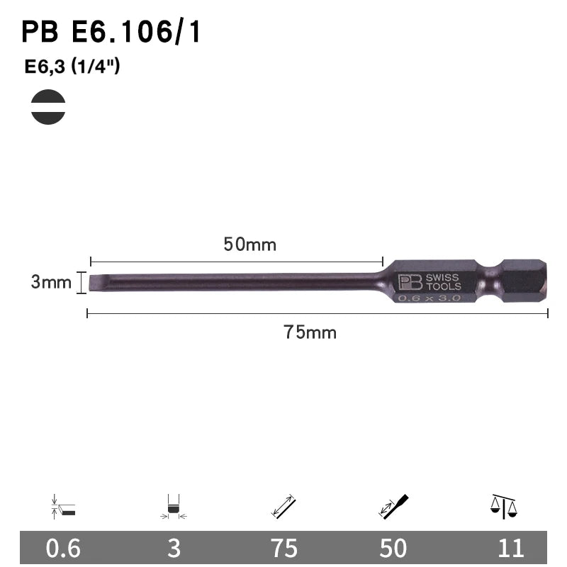 PB Swiss Tools 1/4 Inch Nano-Coated Precision Screwdriver Bit Set for Slotted Screws Cordless Electric Screwdriver Accessories