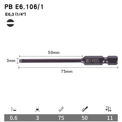PB Swiss Tools 1/4 Inch Nano-Coated Precision Screwdriver Bit Set for Slotted Screws Cordless Electric Screwdriver Accessories