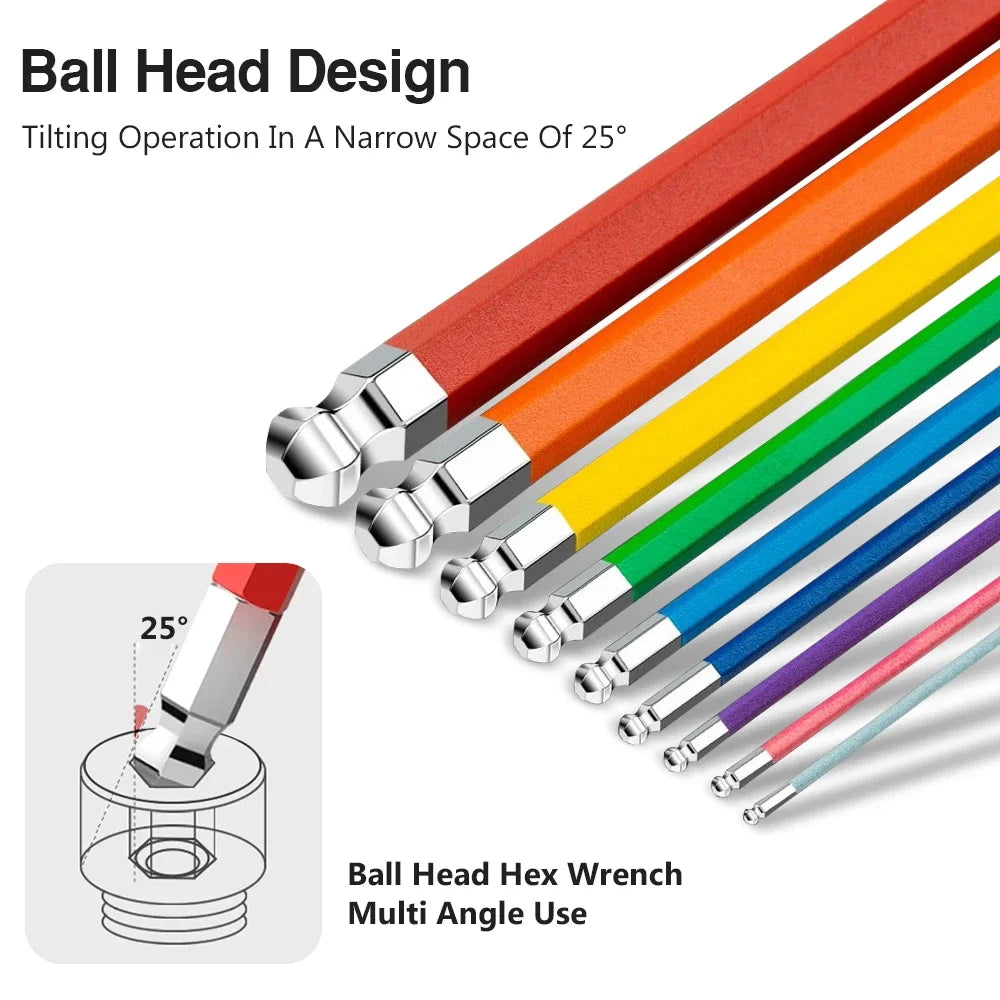 Allen Key Sets 9 PCS Hexagon Spanner Colorful Universal Hex Wrench Screwdrivers Six-Lens Ball Keys Hand Tools for Bicycle Repair