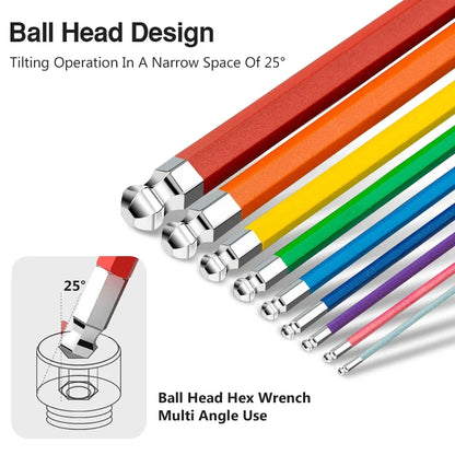 Allen Key Sets 9 PCS Hexagon Spanner Colorful Universal Hex Wrench Screwdrivers Six-Lens Ball Keys Hand Tools for Bicycle Repair