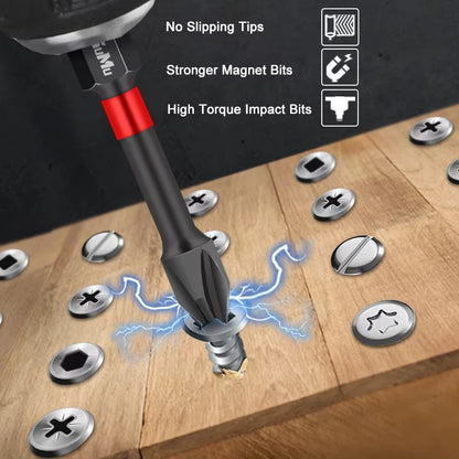 Rafford15PCS Magnetic Batch Head Impact Electric Screwdriver Bit Set Magnetic Case 5 Types S2 Head Bit Anti-slip Waterproof Bits