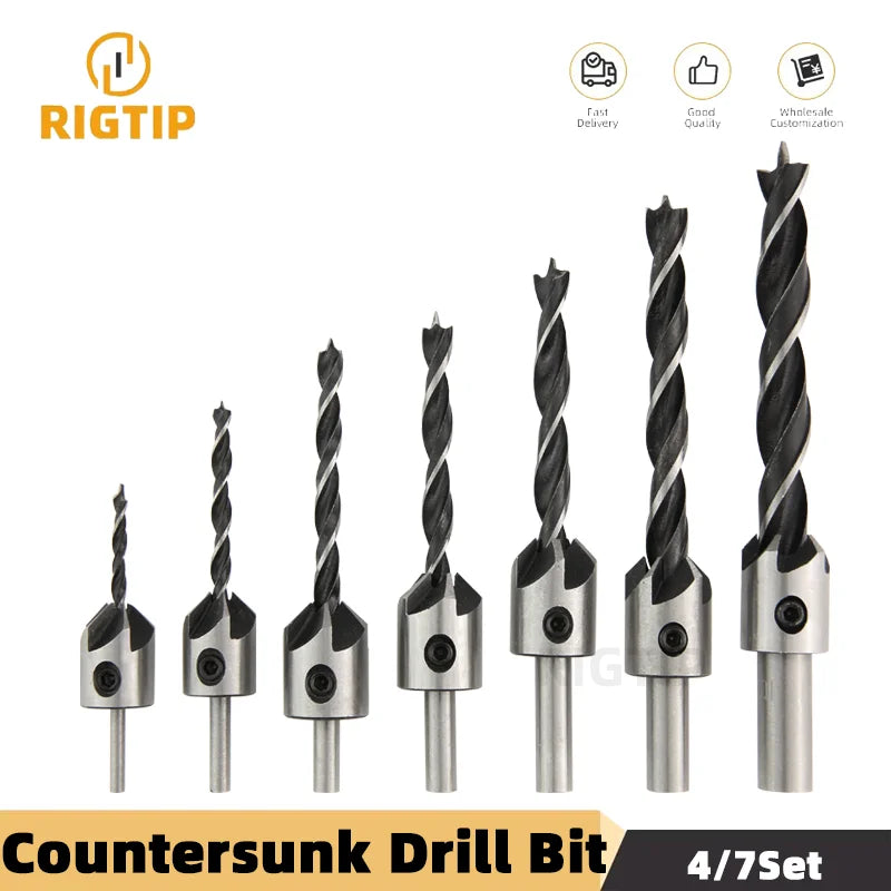 SIQICNC 3mm-10mm HSS Countersunk Drill Bit Set Reamer Woodworking Chamfer Drill Counterbore Pliot Hole Cutter Screw Hole Drill