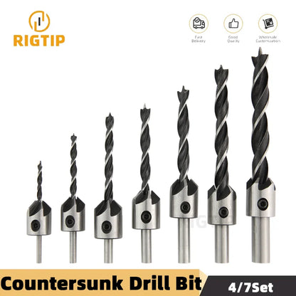 SIQICNC 3mm-10mm HSS Countersunk Drill Bit Set Reamer Woodworking Chamfer Drill Counterbore Pliot Hole Cutter Screw Hole Drill