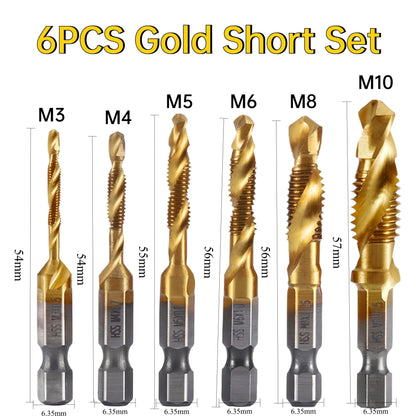 6Pcs HSS Drill Tap Set High Speed Combination Drill and Tapping Tool for Drilling Tapping Threading M3 M4 M5 M6 M8 M10 Drill Bit