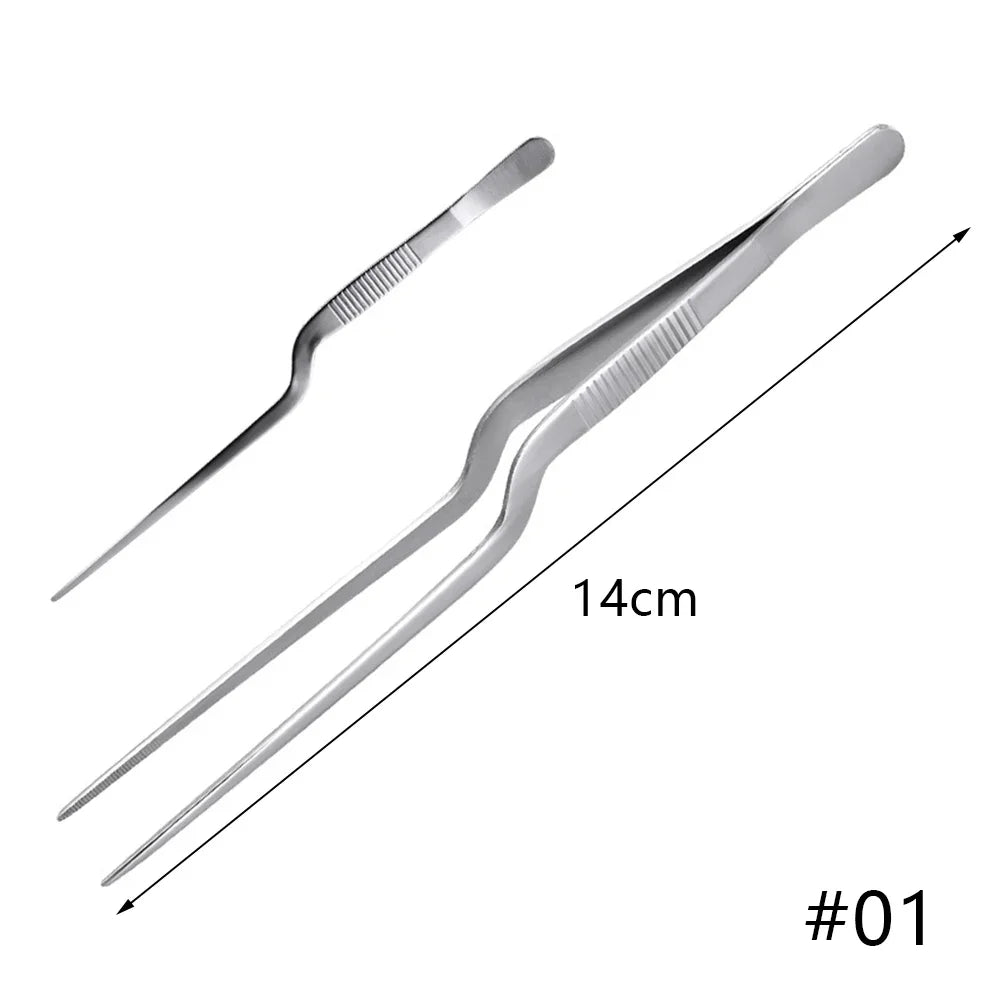 3 Sizes Stainless Steel Precision Kitchen Chef Tongs Tweezers for Food Cooking Picnic Barbecue Cake Decorating 14cm 16cm 20cm