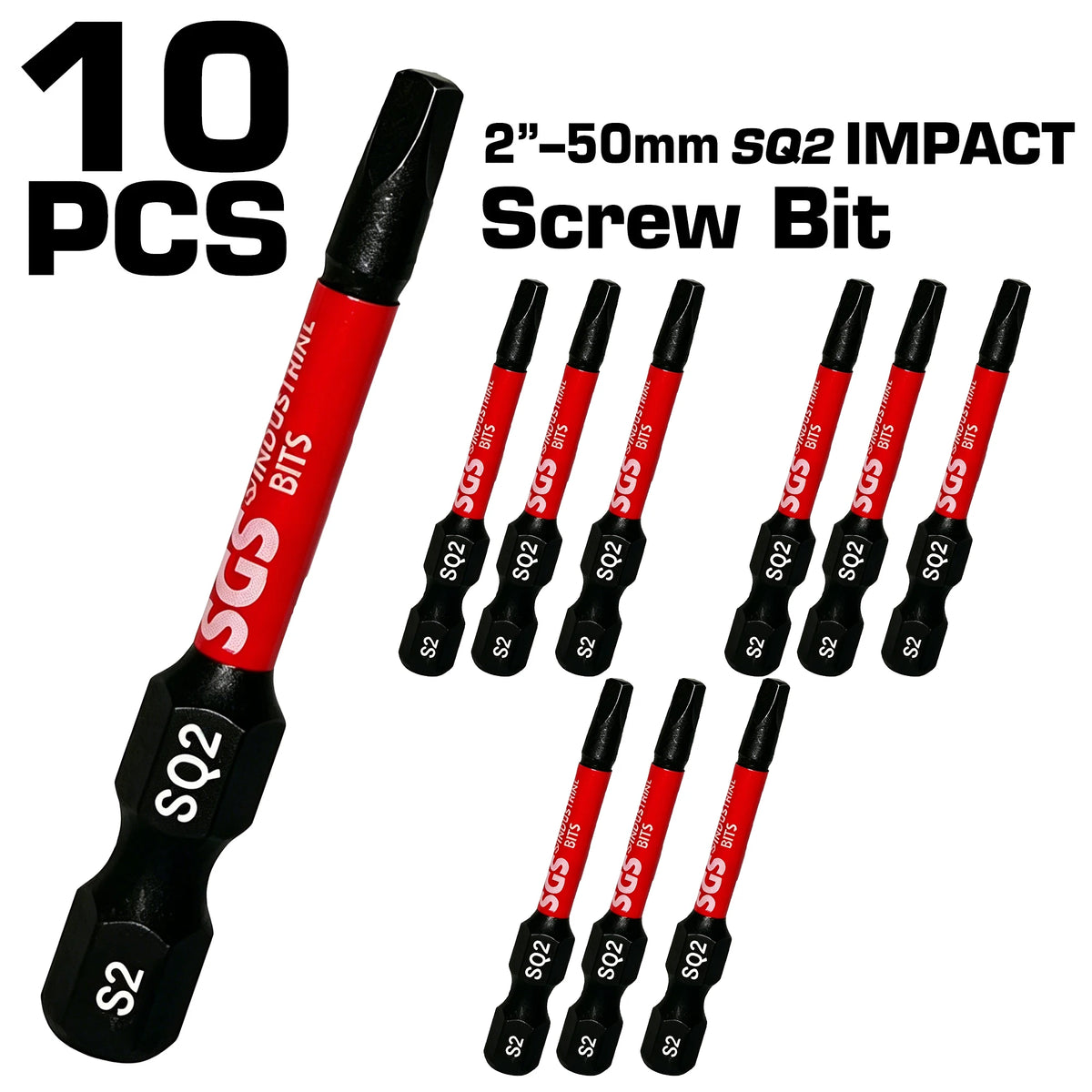 5/10 Pieces Pack 50mm Sq2 Square Head Impact Bits S2 Steel High Hardness Magnetic Anti-Slip Bits for Woodworking and Decoration