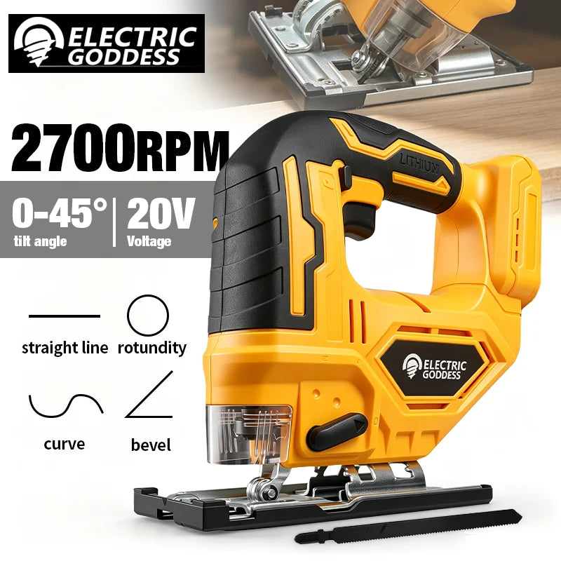 Electric Goddess Cordless Curve Saw 45 Degree Bevel Cutting Woodworking Chainsaw Cutting Metal Wood For Dewalt 20V Battery Pin