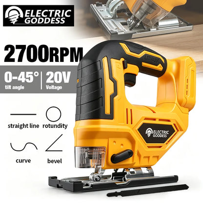 Electric Goddess Cordless Curve Saw 45 Degree Bevel Cutting Woodworking Chainsaw Cutting Metal Wood For Dewalt 20V Battery Pin
