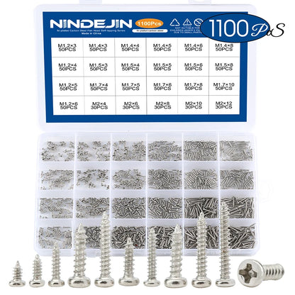 1100pcs Round Pan Head Tapping Screws Set M1.2 M1.4 M1.5 M1.7 M2  Mini Screw laptop computer screw Phillips Screw kit