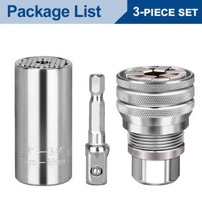3Pcs Universal Sleeve Set All-Fitting Multi Drill Attachment Adjustable Hex Universal Socket 3/8" Drive Wrench Repair Tools
