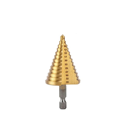 5-35 Gold Titanium Plate Pagoda Drill Hexagonal Straight Groove Step Drill Bit Wood Plastic Aluminum Hole Expand Tool Accessory