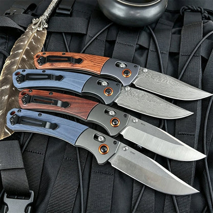 Damascus Blade 15080 BM Axis Folding Pocket Knife G10 Wooden Handle Compact Outdoor Camping Lightweight Easy To Use Hand Gitfs