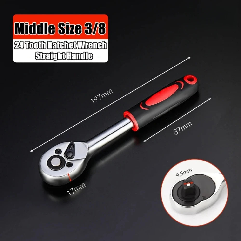 72/24 Tooth Quick Ratchet Wrench 1/2 1/4 3/8 3 Size Flying Wrenches Two-way Socket Wrench Repair Tools for Vehicle Bicycle