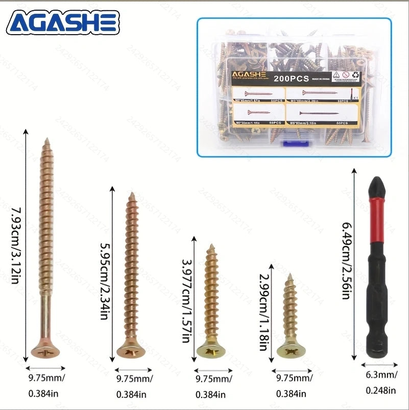 100PCS/200PCS Self-Tapping Screw Set, M5 × 30 40 60 80mm Flat-Head Cross Screws Are Suitable for Wood/Solid Wood Home Decoration