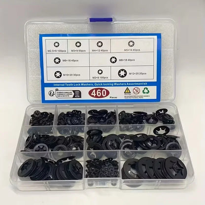 460pcs Internal Tooth Star Lock Washers in 9 Sizes Quick Lock Washers Push Nuts Speed Clamps Fastening Hardware Combination Kit
