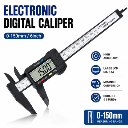 0-150mm Dual Unit Carbon Fiber Digital Vernier Caliper,MM/Inch, Inner&Outer Diameter Measuring Tool for Jewelry and Hardware