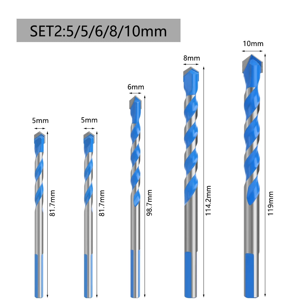 Blue Multifunction Carbide Masonry Drill Bit,Triangle Shank Tile & Concrete Drill Bits for Ceramic, Brick, Glass & Wood Drilling