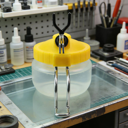 Airbrush Cleaning Pot Stand, Paint Storage Tray, Glass Reservoir Jar, Filter Cotton, and Airbrush Cleaning Tools