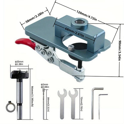 Woodworking 35mm Concealed Hinge Jig Kit or Drill Accessories, Hinge Boring Jig Drilling Guide Locator for Cabinet Cupboard Tool