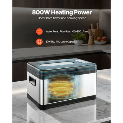 SucceBuy 800 W Sous Vide Cooker  with LED Digital Display Glass Lid Precise Temperature & Timer Control for Family & Friends