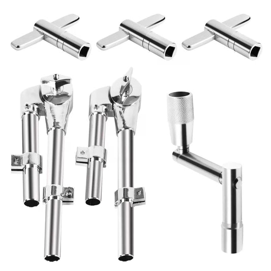 Seteol Drum Key & Tom Brackets Set, 3 Standard Square Lug Silver [1]