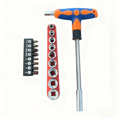 Screwdriver Set with T-Shape Cross and Straight Slot Hexagon and Plum-Shaped Heads Plus Socket Set for DIY Lovers