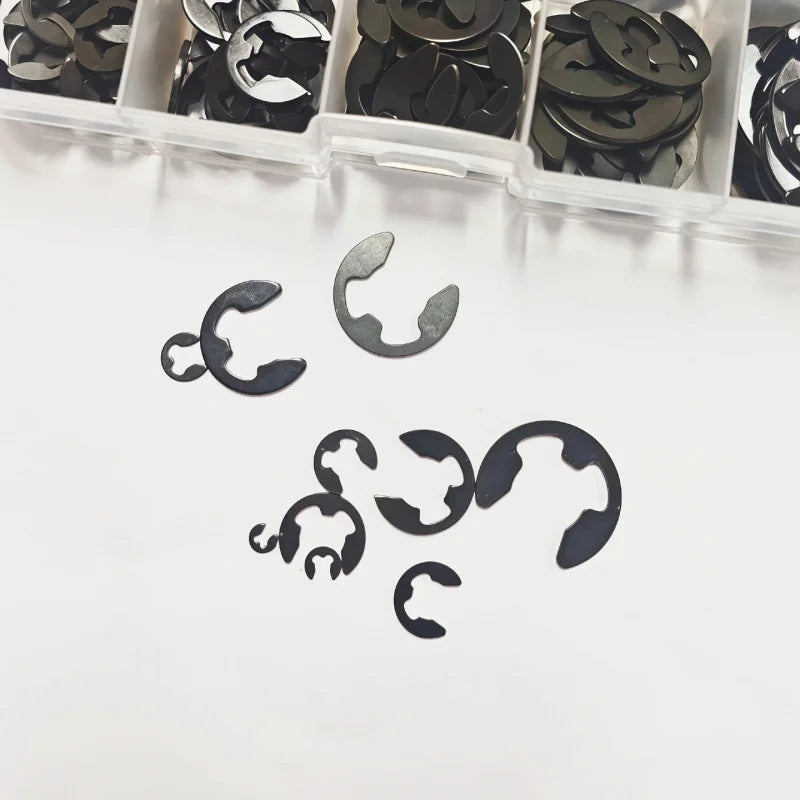 343Pcs M1.5-M10 Black Alloy Steel E Clip Set External Retaining Rings Metric Circlip for Shaft Bearing Hardware Fasteners