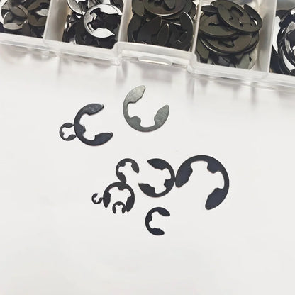 343Pcs M1.5-M10 Black Alloy Steel E Clip Set External Retaining Rings Metric Circlip for Shaft Bearing Hardware Fasteners