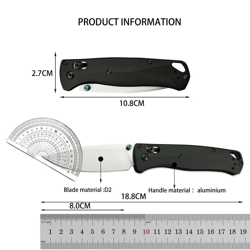 BM535BK-07 Bugout Axis Lock Folding Knives D2 Blade with Aluminum Handle Drop Point Blade Outdoor Camping Hunting Pocket Knives