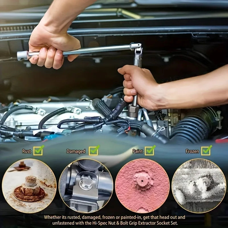 14 Pcs Impact Bolt & Nut Remover Set Cr-Mo Steel Bolt Extractor Tool Set with Solid Storage Case for Industrial
