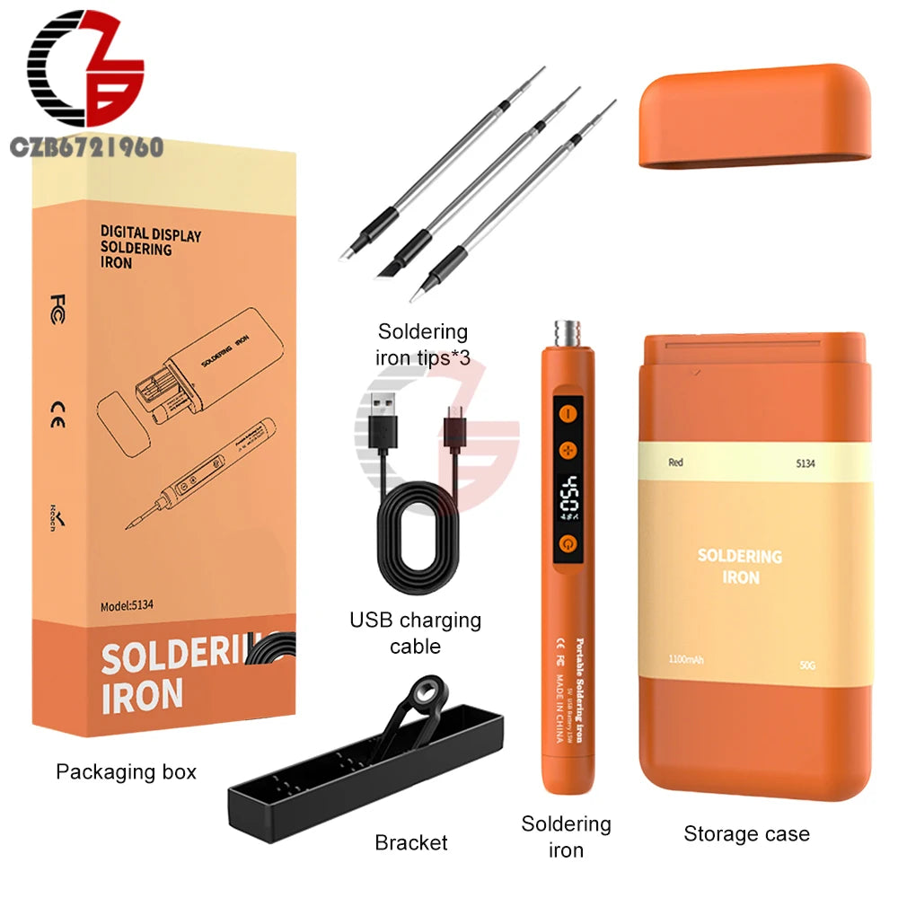 DC 5V Mini USB Type-C Soldering Iron Set Digital Electric Soldering Iron Adjustable Temperature DIY Heating Repair Welding Tool