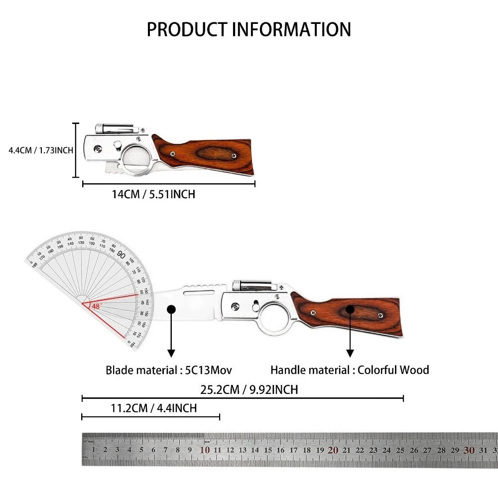 Multifunctional Folding Knife with LED Light 5Cr13Mov Blade Color Wood Handle Equipped with Pocket Clip Outdoor Hiking Portable Tool