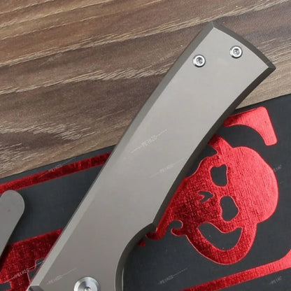 D2 Steel Folding EDC Pocket Knife 3.54 Inch Polished Blade Solid Titanium Alloy Handle 8.15 Inch Overall Length 4.61 Inch Compact Fold Size Lightweight Utility Knife with Pocket Clip for Camping Bushcraft Daily Outdoor Carry