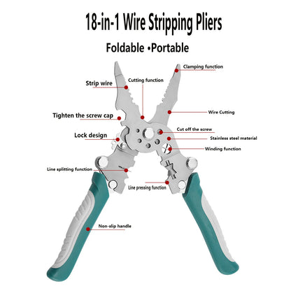 Foldable wire stripper, pulley design multi-function electrician wire splitter wire winding pliers crimping pliers hand tool
