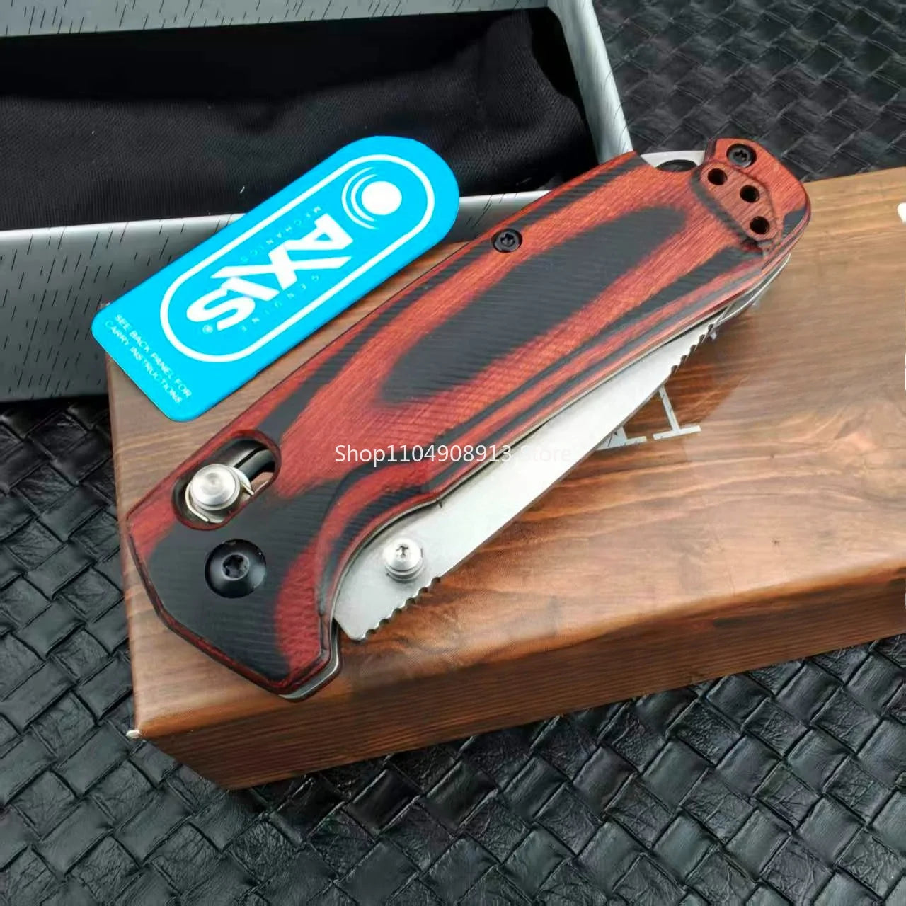 North Fork BM 15031 Outdoor Axis Folding Knife with Clip Jungle Exploration Wilderness Camping Backpacking Utility Jackknife Stablized Wood Handle