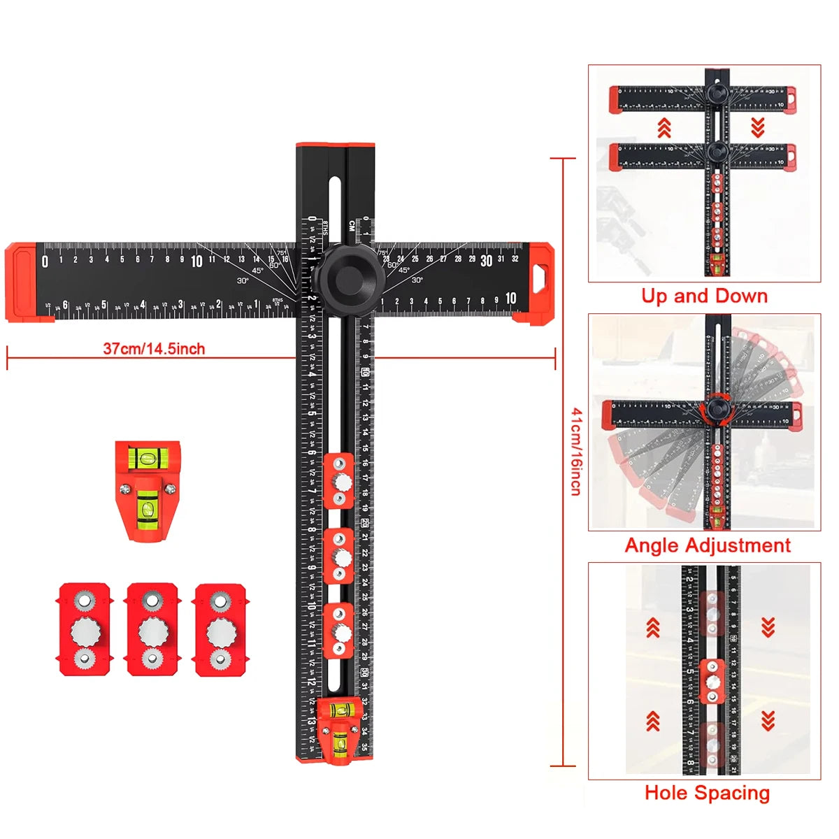 35cm/14in Adjustable Angle Ruler T Square Ruler-Drilling Positioning Ruler Cabinet Hardware Jig Drawer Installation Woodworking