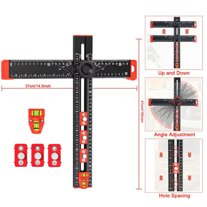 35cm/14in Adjustable Angle Ruler T Square Ruler-Drilling Positioning Ruler Cabinet Hardware Jig Drawer Installation Woodworking