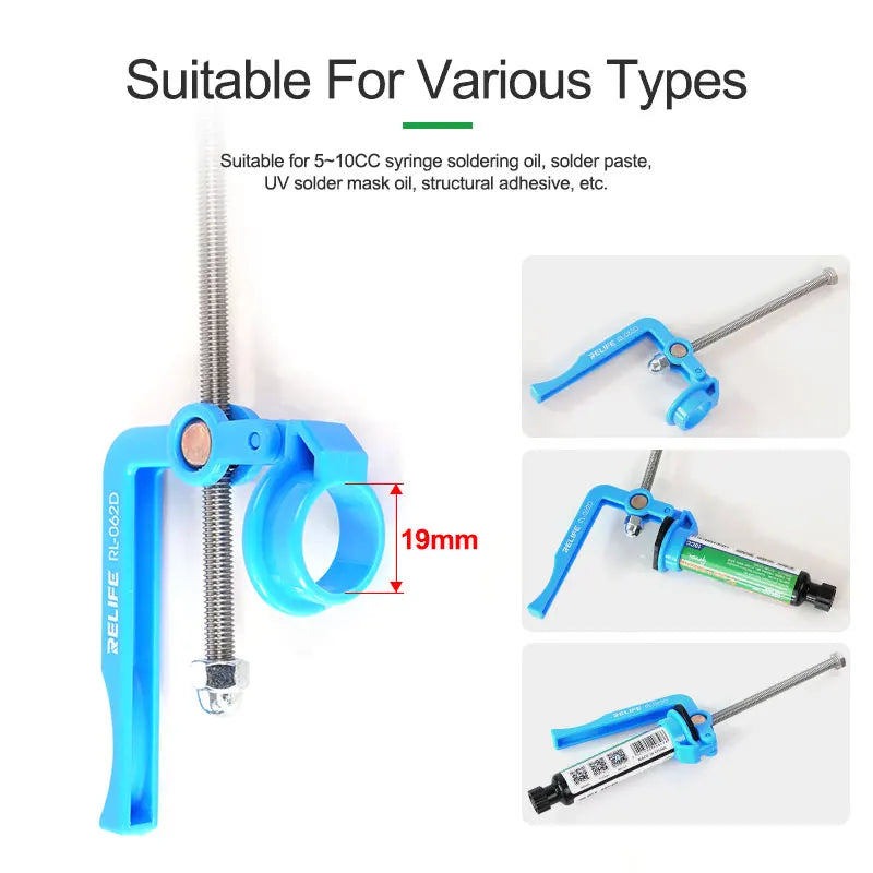 RELIFE RL-062D Manual Labor-saving Glue Booster for 5-10CC Syringe Soldering Oil High Strength Solder Mask Propulsion Tool
