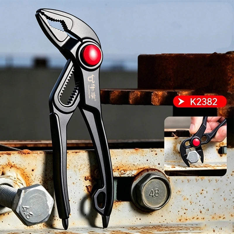 4 Inch Mini Groove Joint Pliers with Push Lock V Jaw Fast Adjustable for Tight Spaces Multi Surface Grip