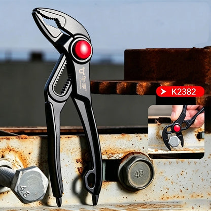 4 Inch Mini Groove Joint Pliers with Push Lock V Jaw Fast Adjustable for Tight Spaces Multi Surface Grip