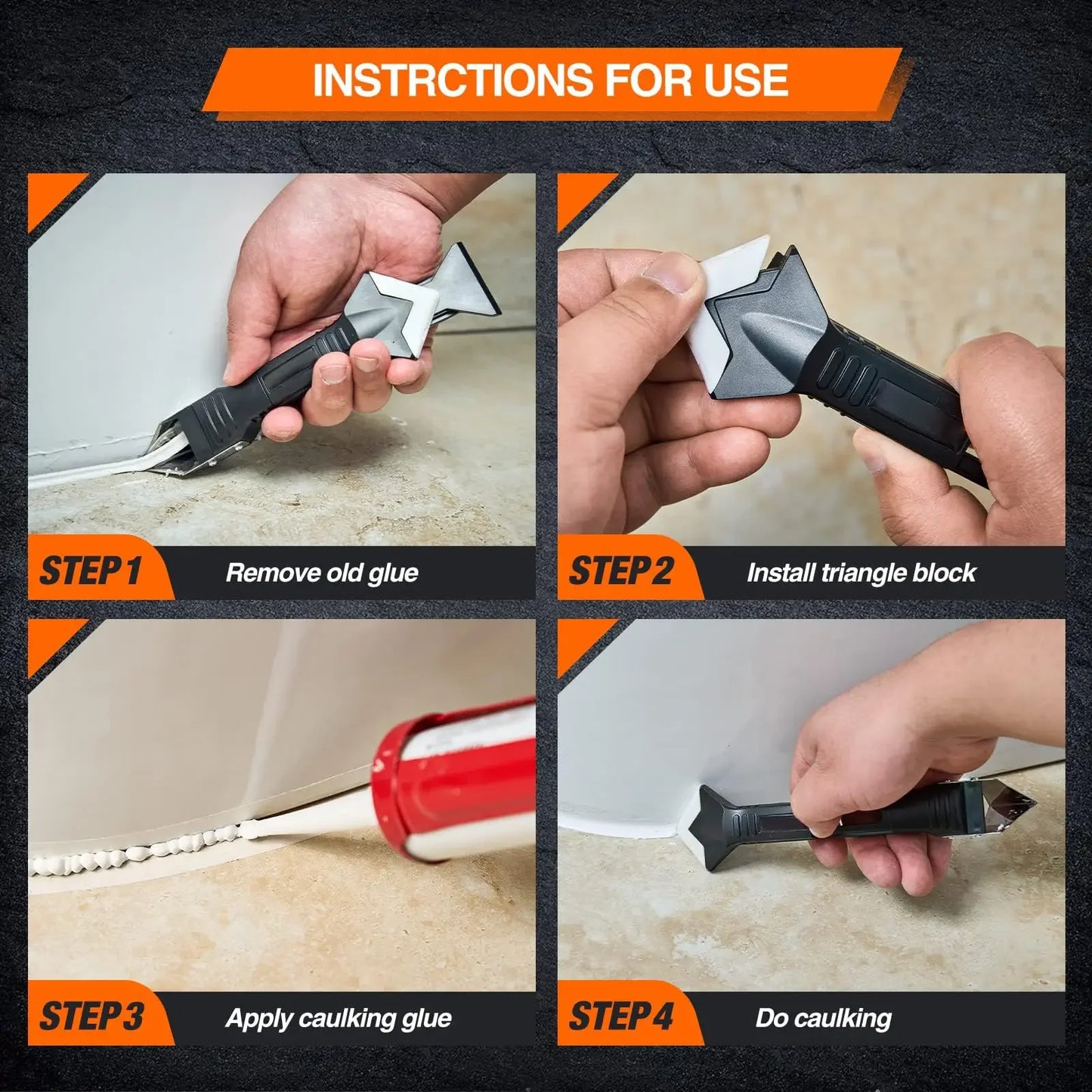 5 in 1 Multi-function Scraper Tool Sealant Finishing Tool Caulk Remover & Glass Glue Angle Scraper for Bathroom Kitchen Floor