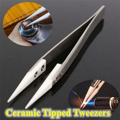 Fine Pointed Ceramic Tipped Heat Resistant Stainless Steel Tweezers Industrial Tools for Electronic Soldering