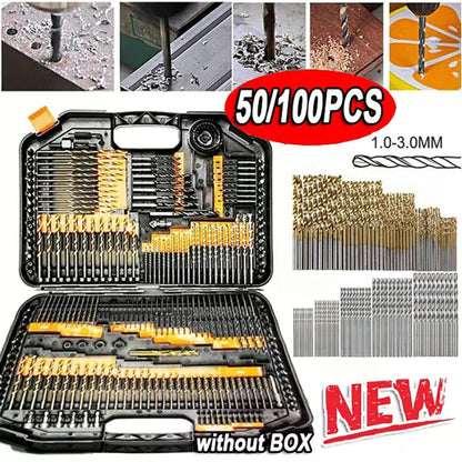 100/50pcs Titanium Coated HSS High Speed Steel Drill Bit Set Tool