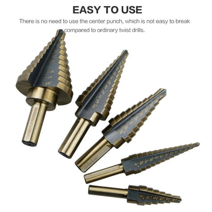 5Pcs Step Drill Bit Set HSS Cobalt 50 Sizes Conical Hole Cutter Titanium Coated Carbide Drill Bits Punch Tool for Stainless Steel Iron Sheet Metal Wood Plastic Aluminum Drilling Hardware Industrial Grade