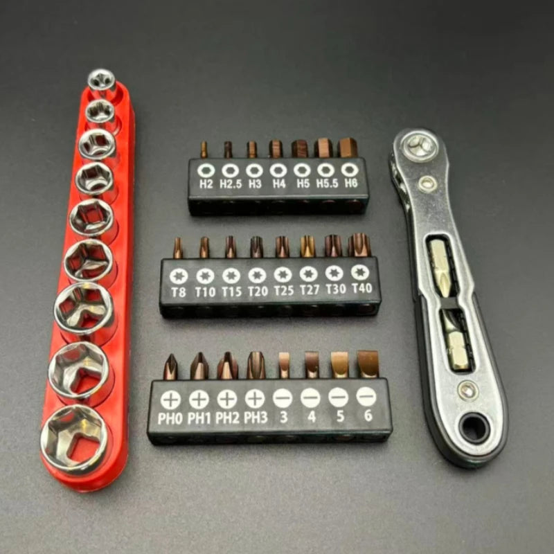 1/4 Bi Directional Mini Ratchet Screwdriver Set Multi Functional Home DIY Manual Tool, Suitable for Small Space Use