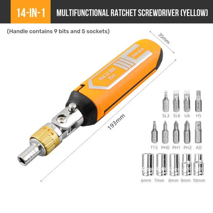 14 in 1 Multi-Function Rotary Ratchet Screwdriver Set Magnetic Bit Kit Portable Hand Repair Tool for Home DIY