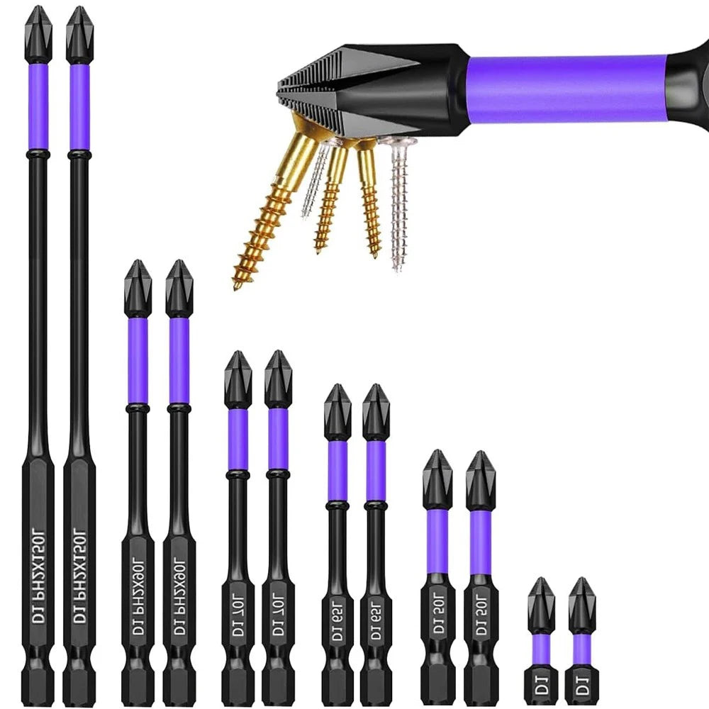 New Anti-Slip Long Screwdriver Bit Set Magnetic Impact Phillips Bit Hex Shank Cross Impact Driver Bit for Power Drilling