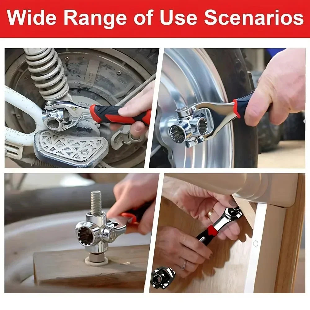 52-in-1 Multi-Functional Socket Wrench Set 360 Degree Rotating Dog Bone Design Universal Spline Wrench 8-19mm Heavy Duty Hardware Tool for Car Auto Repair Bicycle Motorcycle Maintenance